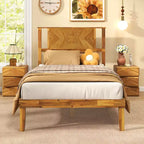 Cadre de lit plateforme en bois rustique avec tête de lit et rangement sous le lit, 12 lattes, pas de sommier tapissier, Lit simple/Double/Queen