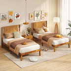 Cadre de lit plateforme en bois rustique avec tête de lit et rangement sous le lit, 12 lattes, pas de sommier tapissier, Lit simple/Double/Queen
