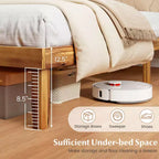 Cadre de lit plateforme en bois rustique avec tête de lit et rangement sous le lit, 12 lattes, pas de sommier tapissier, Lit simple/Double/Queen