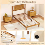 Cadre de lit plateforme en bois rustique avec tête de lit et rangement sous le lit, 12 lattes, pas de sommier tapissier, Lit simple/Double/Queen