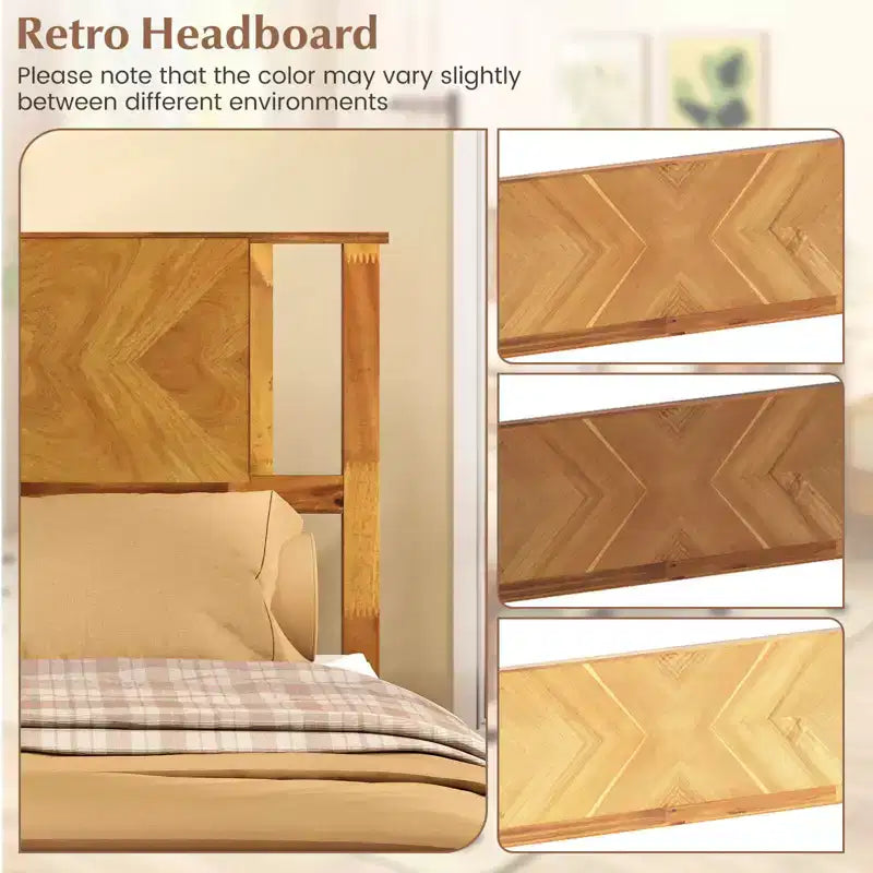 Rustic Wood Platform Bed Frame with Headboard & Under-Bed Storage, 12 Slats, No Box Spring, Twin/Full/Queen
