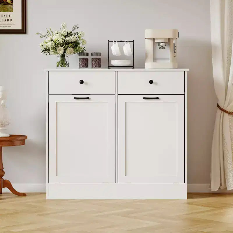 20 Gallon Tilt-Out Trash Can Cabinet, Double Bin with Hidden Drawer, Dog-Proof, Deodorizing