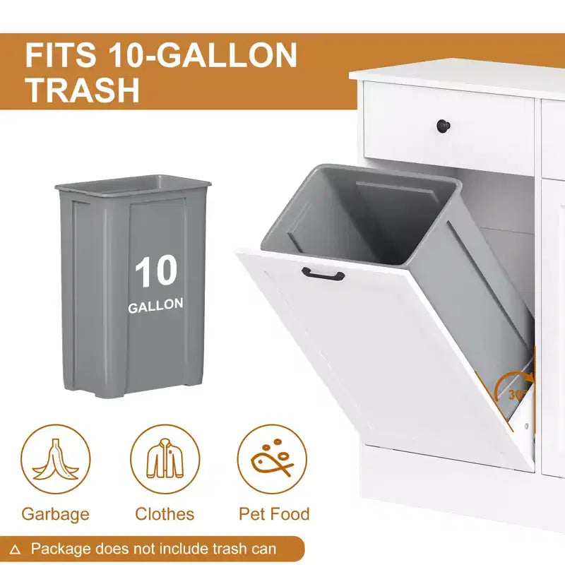 20 Gallon Tilt-Out Trash Can Cabinet, Double Bin with Hidden Drawer, Dog-Proof, Deodorizing