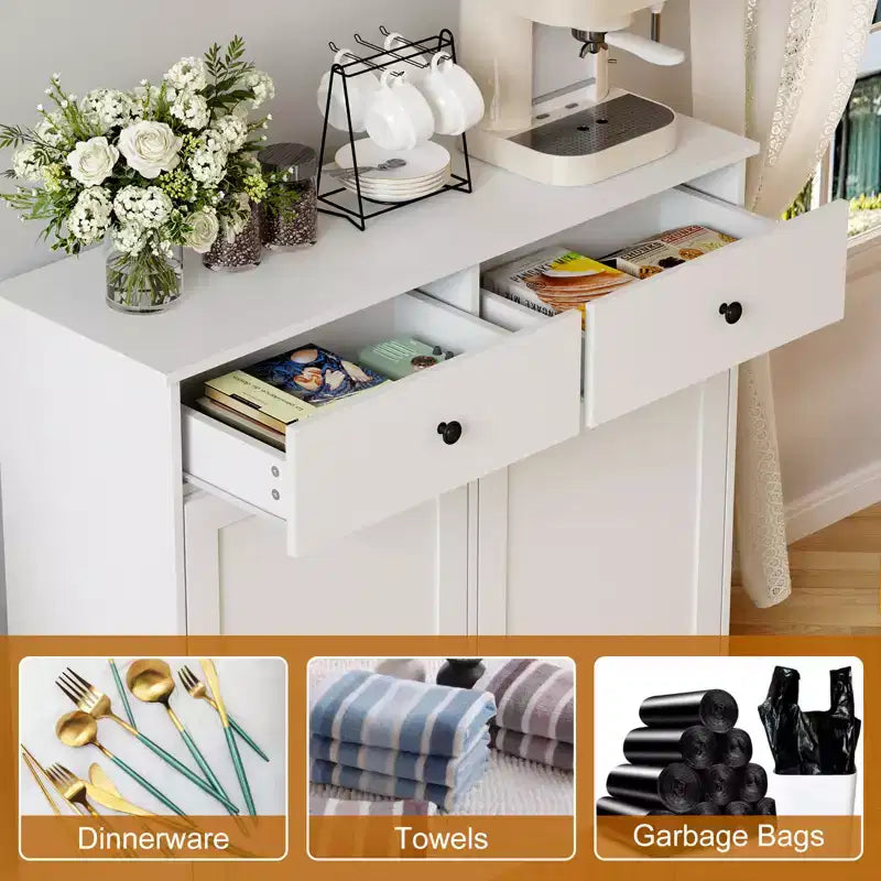 20 Gallon Tilt-Out Trash Can Cabinet, Double Bin with Hidden Drawer, Dog-Proof, Deodorizing