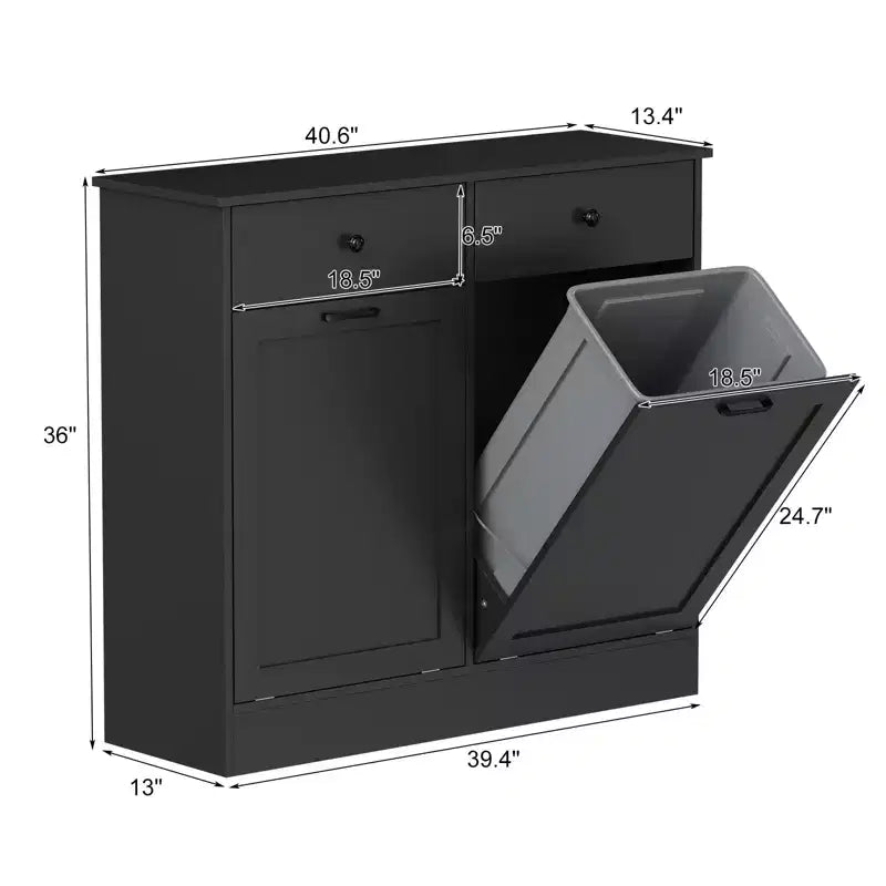 20 Gallon Tilt-Out Trash Can Cabinet, Double Bin with Hidden Drawer, Dog-Proof, Deodorizing