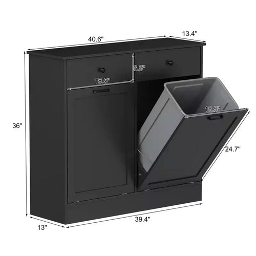 20 Gallon Tilt-Out Trash Can Cabinet, Double Bin with Hidden Drawer, Dog-Proof, Deodorizing