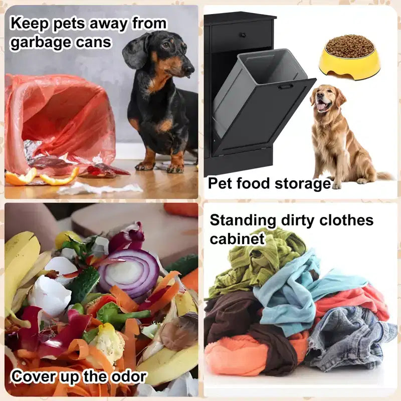 20 Gallon Tilt-Out Trash Can Cabinet, Double Bin with Hidden Drawer, Dog-Proof, Deodorizing