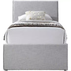 Lit jumeau gigogne avec lit d'appoint coulissant, tissu texturé en lin rembourré, compatible avec un matelas de 8", lit plateforme, crème ou gris