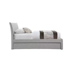 Lit jumeau gigogne avec lit d'appoint coulissant, tissu texturé en lin rembourré, compatible avec un matelas de 8", lit plateforme, crème ou gris