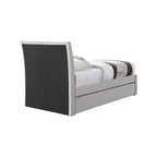 Lit jumeau gigogne avec lit d'appoint coulissant, tissu texturé en lin rembourré, compatible avec un matelas de 8", lit plateforme, crème ou gris