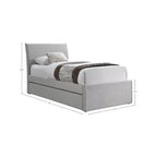 Lit jumeau gigogne avec lit d'appoint coulissant, tissu texturé en lin rembourré, compatible avec un matelas de 8", lit plateforme, crème ou gris