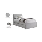 Lit jumeau gigogne avec lit d'appoint coulissant, tissu texturé en lin rembourré, compatible avec un matelas de 8", lit plateforme, crème ou gris