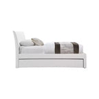 Lit jumeau gigogne avec lit d'appoint coulissant, tissu texturé en lin rembourré, compatible avec un matelas de 8", lit plateforme, crème ou gris