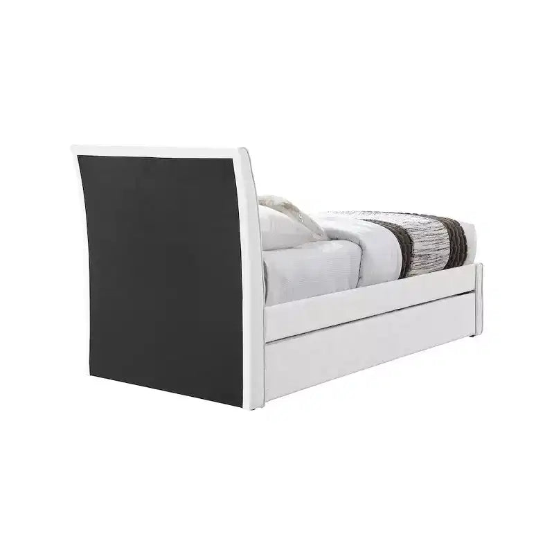 Twin Trundle Bed with Rolling Pull-Out, Upholstered Linen Textured Fabric, Fits 8" Mattress, Platform Bed, Cream or Grey
