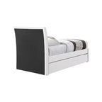 Lit jumeau gigogne avec lit d'appoint coulissant, tissu texturé en lin rembourré, compatible avec un matelas de 8", lit plateforme, crème ou gris