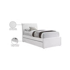 Lit jumeau gigogne avec lit d'appoint coulissant, tissu texturé en lin rembourré, compatible avec un matelas de 8", lit plateforme, crème ou gris