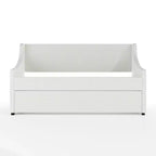 Lit de repos double rembourré avec lit gigogne extractible, lin synthétique blanc cassé, cadre en bois massif, capacité de 227 kg, aucun sommier tapissier requis