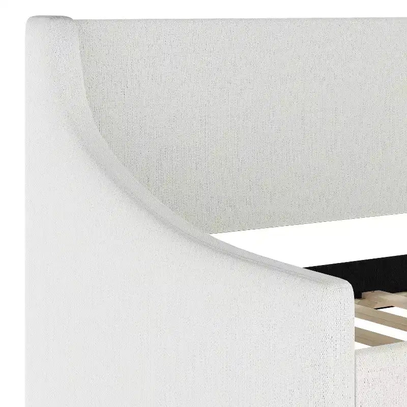 Twin Upholstered Daybed with Pull-Out Trundle, Off-White Faux Linen, Solid Wood Frame, 500 lb Capacity, No Box Spring Needed
