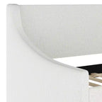 Lit de repos double rembourré avec lit gigogne extractible, lin synthétique blanc cassé, cadre en bois massif, capacité de 227 kg, aucun sommier tapissier requis