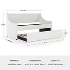 Lit de repos double rembourré avec lit gigogne extractible, lin synthétique blanc cassé, cadre en bois massif, capacité de 227 kg, aucun sommier tapissier requis
