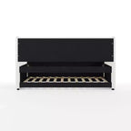 Lit de repos double rembourré avec lit gigogne extractible, lin synthétique blanc cassé, cadre en bois massif, capacité de 227 kg, aucun sommier tapissier requis