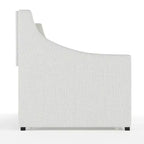 Lit de repos double rembourré avec lit gigogne extractible, lin synthétique blanc cassé, cadre en bois massif, capacité de 227 kg, aucun sommier tapissier requis