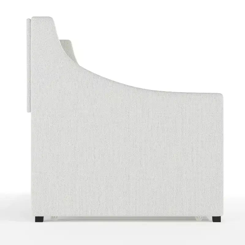 Twin Upholstered Daybed with Pull-Out Trundle, Off-White Faux Linen, Solid Wood Frame, 500 lb Capacity, No Box Spring Needed