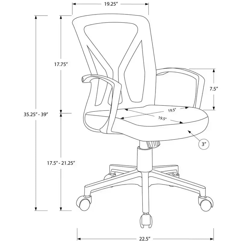Mesh Ergonomic Office Chair with Adjustable Height, Fixed Arms & Padded Seat, Swivel