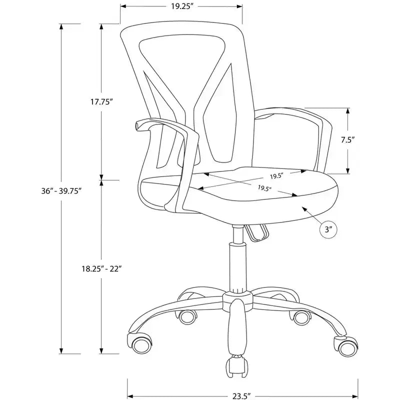 Mesh Ergonomic Office Chair with Adjustable Height, Fixed Arms & Padded Seat, Swivel