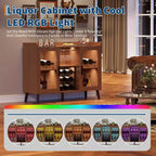 Meuble de bar à vin autoportant, buffet en bois de 120 cm avec porte en verre et étagère à vin, buffet de rangement pour salon ou cuisine