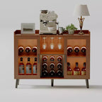 Meuble de bar à vin autoportant, buffet en bois de 120 cm avec porte en verre et étagère à vin, buffet de rangement pour salon ou cuisine