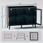Meuble de bar à vin autoportant, buffet en bois de 120 cm avec porte en verre et étagère à vin, buffet de rangement pour salon ou cuisine