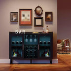 Meuble de bar à vin autoportant, buffet en bois de 120 cm avec porte en verre et étagère à vin, buffet de rangement pour salon ou cuisine