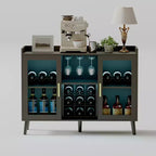Meuble de bar à vin autoportant, buffet en bois de 120 cm avec porte en verre et étagère à vin, buffet de rangement pour salon ou cuisine