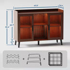 Meuble de bar à vin autoportant, buffet en bois de 120 cm avec porte en verre et étagère à vin, buffet de rangement pour salon ou cuisine