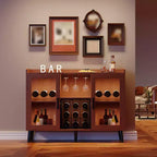 Meuble de bar à vin autoportant, buffet en bois de 120 cm avec porte en verre et étagère à vin, buffet de rangement pour salon ou cuisine