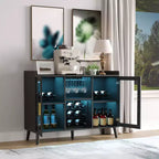 Freestanding Wine Bar Cabinet, 47 Wooden Coffee Bar Cabinet with Wine Rack & Glass Door, Sideboard Buffet Cabinet for Living Room, Kitchen