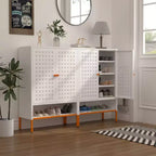 Meuble à chaussures d'entrée avec banc creux et 10 étagères, organisateur de chaussures en métal à 4 portes, 117 cm H, Noir/Blanc, Creux ou Maille
