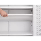 Meuble à chaussures d'entrée avec banc creux et 10 étagères, organisateur de chaussures en métal à 4 portes, 117 cm H, Noir/Blanc, Creux ou Maille