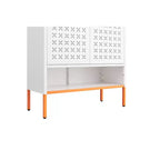 Meuble à chaussures d'entrée avec banc creux et 10 étagères, organisateur de chaussures en métal à 4 portes, 117 cm H, Noir/Blanc, Creux ou Maille