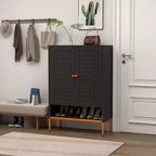 Meuble à chaussures d'entrée avec banc creux et 10 étagères, organisateur de chaussures en métal à 4 portes, 117 cm H, Noir/Blanc, Creux ou Maille