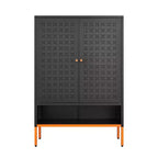 Meuble à chaussures d'entrée avec banc creux et 10 étagères, organisateur de chaussures en métal à 4 portes, 117 cm H, Noir/Blanc, Creux ou Maille