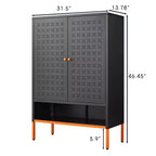Meuble à chaussures d'entrée avec banc creux et 10 étagères, organisateur de chaussures en métal à 4 portes, 117 cm H, Noir/Blanc, Creux ou Maille