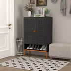 Meuble à chaussures d'entrée avec banc creux et 10 étagères, organisateur de chaussures en métal à 4 portes, 117 cm H, Noir/Blanc, Creux ou Maille