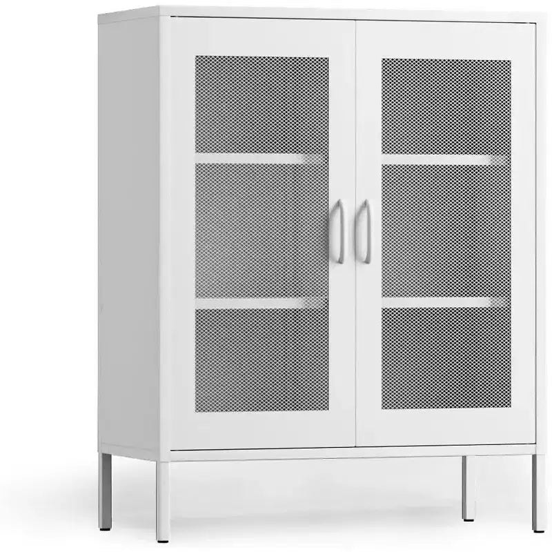 Metal Display Cabinet & Sideboard with 3 Shelves, 2-Door Freestanding Storage Cabinet, 40"H x 15.75"W, Black or White
