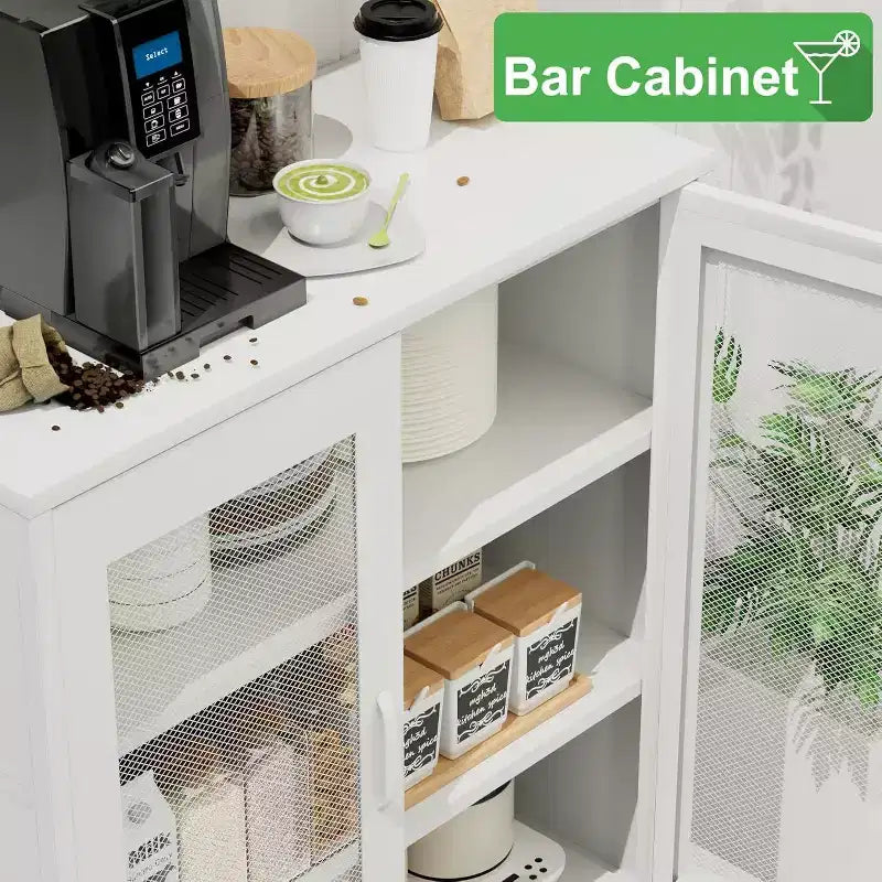 Metal Display Cabinet & Sideboard with 3 Shelves, 2-Door Freestanding Storage Cabinet, 40"H x 15.75"W, Black or White