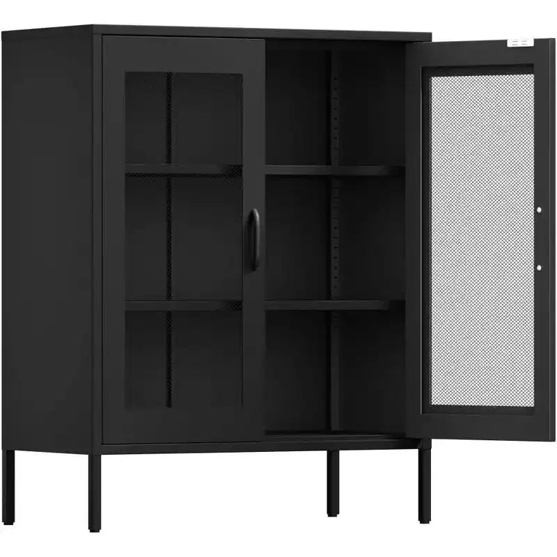 Metal Display Cabinet & Sideboard with 3 Shelves, 2-Door Freestanding Storage Cabinet, 40"H x 15.75"W, Black or White