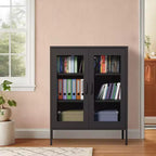 Vitrine et buffet en métal avec 3 étagères, meuble de rangement autoportant à 2 portes, 101,6 cm H x 40 cm l, noir ou blanc