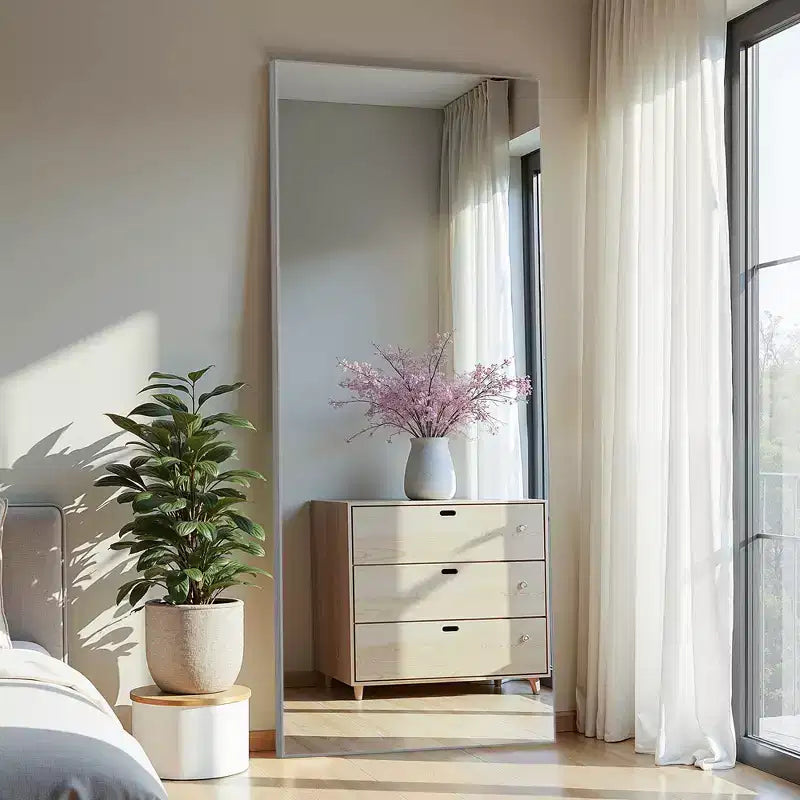 Full-Length Dressing Mirror with Stand, Aluminum Alloy Frame, 31.5"x70.87", Silver