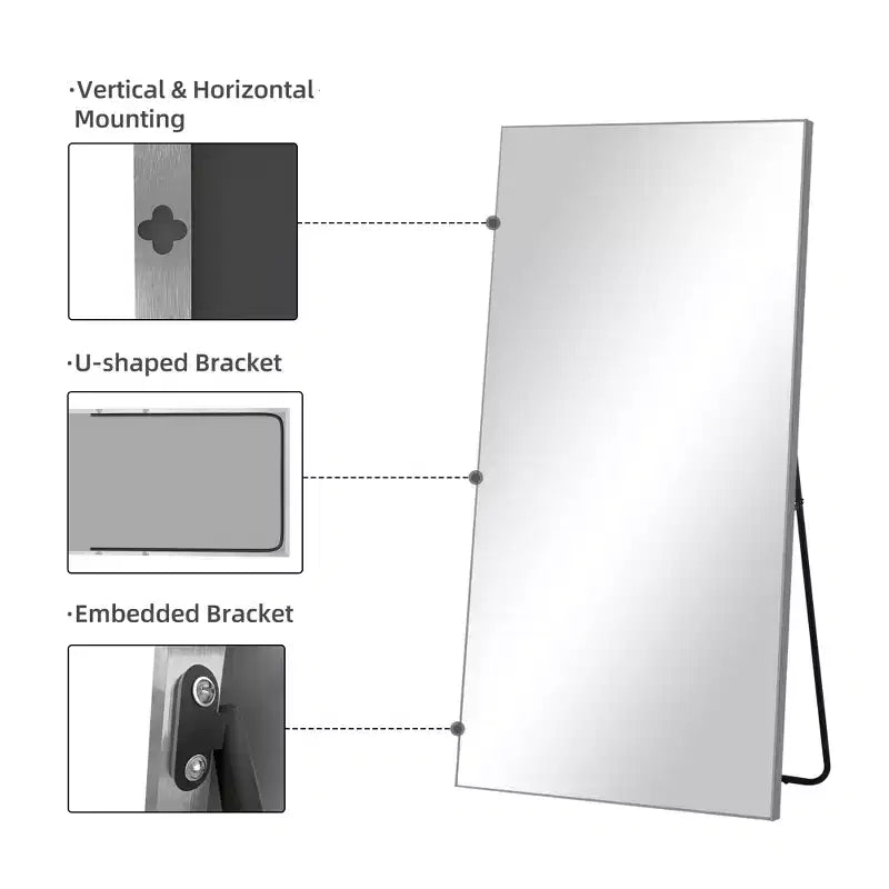 Full-Length Dressing Mirror with Stand, Aluminum Alloy Frame, 31.5"x70.87", Silver
